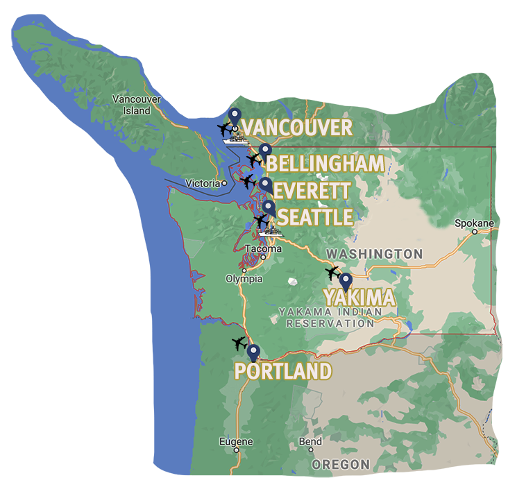 Map of Beeline Charters service area - Northwest